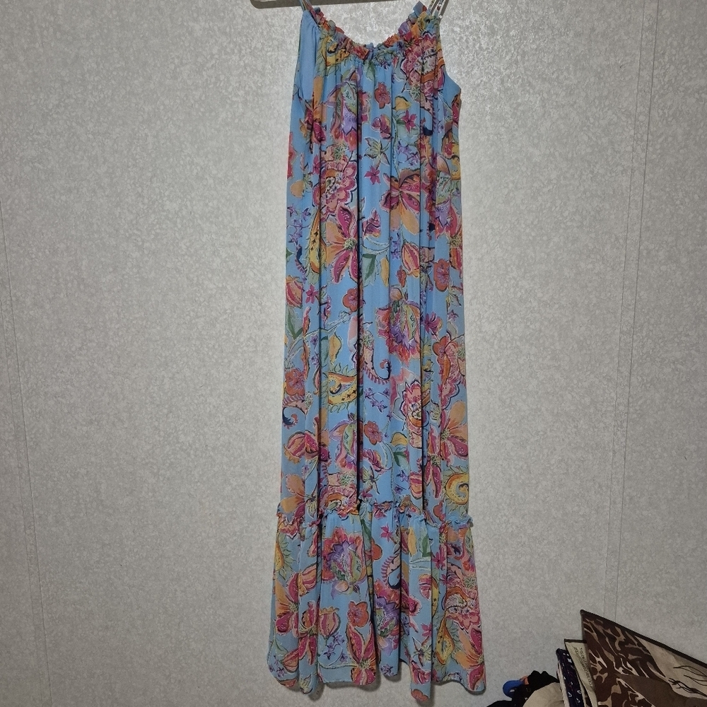 NICOLE MILLER... Light Blue FLORAL MAXI DRESS...SIZE:XS - Picture 2 of 13